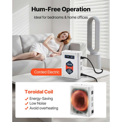 Μετατροπέας τάσης VEVOR με βαθμιδωτή μείωση τάσης, 2000VA, Μετατροπέας ισχύος τάσης βαρέως τύπου, Μετασχηματιστής ισχύος 220V σε 110V, με 2 πρίζες ΗΠΑ, έξοδο USB, οθόνη LCD, προστασία θερμοκρασίας, για συσκευές 110V