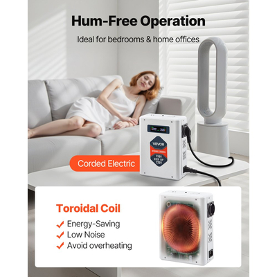 Μετατροπέας τάσης VEVOR Steep Up, 2000VA, Μετατροπέας ισχύος τάσης βαρέως τύπου, Μετασχηματιστής ισχύος 110V σε 220V, με 2 πρίζες EU, έξοδο USB, οθόνη LCD, προστασία θερμοκρασίας, για συσκευές 220V