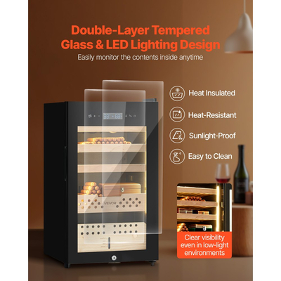 Ηλεκτρικός Υγραντήρας VEVOR, 70L, Ηλεκτρικός Υγραντήρας Πούρων 400 τεμαχίων με Ψύξη με Συμπιεστή, Σταθερό Έλεγχο Υγρασίας και Θερμοκρασίας, Ράφια & Συρτάρια από Ισπανικό Κέδρο, 4 Στρώσεις, για Οικιακή Χρήση