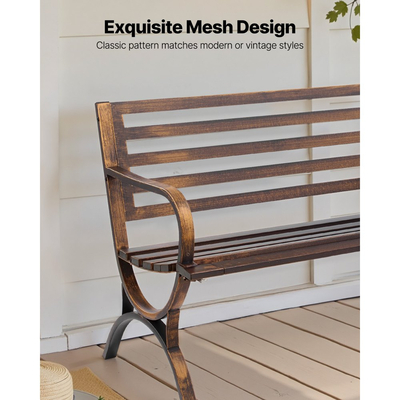 Εξωτερικός πάγκος VEVOR, 127 cm, μεταλλικός σκελετός από ανθρακούχο χάλυβα με πλάτη με σχιστόλιθο και μπράτσα με στρογγυλή άκρη, ανθεκτικός στις καιρικές συνθήκες εξωτερικός πάγκος για βεράντα, κήπο, πάρκο, αυλή, μπροστινή βεράντα, αντίκα μπρούντζος