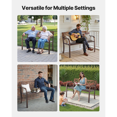 Εξωτερικός πάγκος VEVOR, 116 cm, μεταλλικό πλαίσιο από ανθρακούχο χάλυβα με πλάτη από πλέγμα PVC και μπράτσα με στρογγυλή άκρη, ανθεκτικός στις καιρικές συνθήκες εξωτερικός πάγκος για βεράντα, κήπο, πάρκο, αυλή, μπροστινή βεράντα, αντίκα μπρούντζος