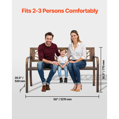 Εξωτερικός πάγκος VEVOR, 127 cm, μεταλλικός σκελετός από ανθρακούχο χάλυβα με πλάτη από PVC με λουλουδάτο μοτίβο και στρογγυλά μπράτσα, ανθεκτικός στις καιρικές συνθήκες εξωτερικός πάγκος για βεράντα, κήπο, πάρκο, αυλή, μπροστινή βεράντα, αντίκα μπρούντζος