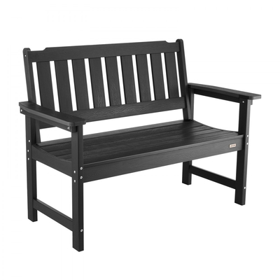 Πάγκος εξωτερικού χώρου VEVOR, 128 cm, χωρητικότητα βάρους 363 kg για 2-3 άτομα, ανθεκτικό στις καιρικές συνθήκες πλαστικό πλαίσιο με πλάτη και φαρδιά μπράτσα, εξωτερικός πάγκος για βεράντα, κήπο, πάρκο, αυλή, μπροστινή βεράντα, μαύρος