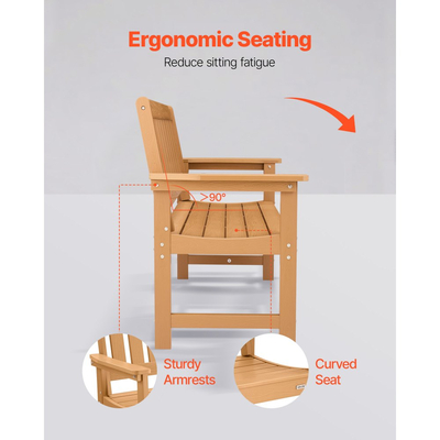 Πάγκος εξωτερικού χώρου VEVOR, 128 cm, χωρητικότητα βάρους 363 kg για 2-3 άτομα, ανθεκτικό στις καιρικές συνθήκες πλαστικό πλαίσιο με πλάτη και φαρδιά μπράτσα, εξωτερικός πάγκος για βεράντα, κήπο, πάρκο, αυλή, φυσικό χρώμα ξύλου