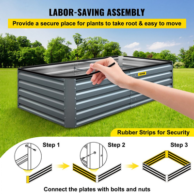 Γαλβανισμένο υπερυψωμένο παρτέρι VEVOR, μεταλλικό κουτί γλάστρας 80\" x 40\" x 19\", γκρι κιτ υπερυψωμένου παρτεριού κήπου από χάλυβα, γλάστρες εξωτερικού χώρου για καλλιέργεια λαχανικών, λουλουδιών, φρούτων, βοτάνων και παχύφυτων