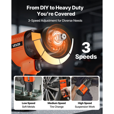 Κρουστικό κλειδί αέρα VEVOR, πνευματικό κρουστικό κλειδί 1/2" με κίνηση έως 1490N.m αντίστροφη ροπή, ρυθμιζόμενο και ελαφρύ πνευματικό πιστόλι 4 ταχυτήτων 7500RPM για επισκευές και συντήρηση αυτοκινήτων