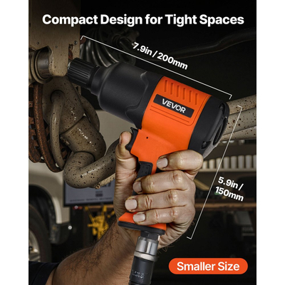 Κρουστικό κλειδί αέρα VEVOR, πνευματικό κρουστικό κλειδί 1/2" με κίνηση έως 1490N.m αντίστροφη ροπή, ρυθμιζόμενο και ελαφρύ πνευματικό πιστόλι 4 ταχυτήτων 7500RPM για επισκευές και συντήρηση αυτοκινήτων