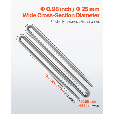 Σωλήνας εξάτμισης VEVOR, Σωλήνας εξάτμισης από ανοξείδωτο χάλυβα 3000 mm, Εύκαμπτος σωλήνας εξάτμισης θερμαντήρα ντίζελ με 2 σφιγκτήρες σωλήνων, Κιτ σωλήνων εξάτμισης Αξεσουάρ θερμαντήρα ντίζελ για θερμαντήρες ντίζελ 2KW 5KW 8KW