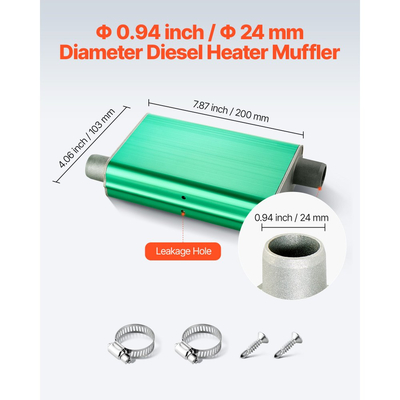 Σιγαστήρας θέρμανσης ντίζελ VEVOR, Αναβάθμιση σιγαστήρα θέρμανσης ντίζελ 24 mm, Σιγαστήρες θέρμανσης στάθμευσης με 2 σφιγκτήρες και βίδες, Αναβαθμισμένος σιγαστήρας εξάτμισης από κράμα αλουμινίου για πετρελαιοκινητήρες 2KW 5KW 8KW