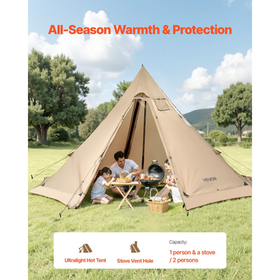 Σκηνή VEVOR Hot για 4-6 άτομα, Φορητή χειμερινή σκηνή Tipi με υποδοχή για σόμπα, Αδιάβροχες σκηνές κάμπινγκ από καμβά, Ελαφριές σκηνές καταφυγίου 4 εποχών για πεζοπορία, ψάρεμα, σακίδιο πλάτης, Μέγεθος L