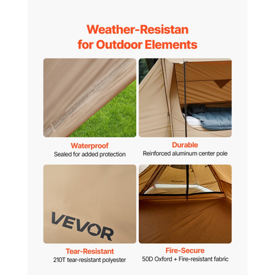Σκηνή κάμπινγκ VEVOR, ελαφριά σκηνή Bushcraft με υποδοχή σόμπας και 2 στύλους μουσαμάδων, αδιάβροχες χειμερινές σκηνές-στέγαστρα, φορητές σκηνές 4 εποχών για 2 άτομα, πεζοπορία, ψάρεμα, κυνήγι, σακίδιο πλάτης