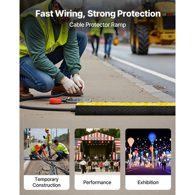 Ράμπα προστασίας καλωδίων VEVOR, χωρητικότητα 9.979 kg/άξονα, κάλυμμα εύκαμπτου σωλήνα από καουτσούκ βαρέως τύπου 2 καναλιών, κανάλι 100 x 75 mm, σαμαράκι ταχύτητας κυκλοφορίας με άνοιγμα στο πάνω μέρος, για εσωτερική και εξωτερική χρήση, 1 τεμάχιο