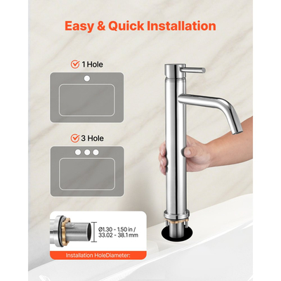 Βρύση νεροχύτη VEVOR με μία λαβή, επιχρωμιωμένη ασημένια βρύση νεροχύτη κουζίνας, βρύσες νερού κουζίνας 1 ή 3 οπών με αποστράγγιση με κουμπί, κατάλληλες για μπάνιο, τροχόσπιτο, μπαρ, δημόσιες τουαλέτες, βρύση υψηλού τόξου