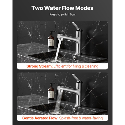 Βρύση νεροχύτη VEVOR μονής λαβής, βρύση μονής λαβής με τράβηγμα 1 ή 3 οπών, βρύσες νεροχύτη από βουρτσισμένο ανοξείδωτο ατσάλι με διακόπτη με μπουτόν, κατάλληλες για μπάνιο, τροχόσπιτο, δημόσιες τουαλέτες, χωρίς μόλυβδο