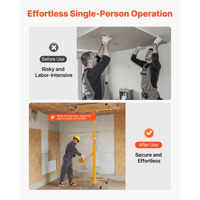 Ανυψωτικό γυψοσανίδας VEVOR 4877 mm, βαρέως τύπου ανυψωτικό γυψοσανίδας 68 kg με ρυθμιζόμενο τηλεσκοπικό βραχίονα, κλειδώσιμους τροχούς, εργαλεία ανύψωσης γυψοσανίδας με γρύλο πάνελ, ιδανικά για εγκατάσταση σε οροφή και τοίχο (Κίτρινο)