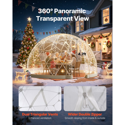 Σκηνή θόλου κήπου VEVOR, εξωτερική διαφανής σκηνή με φυσαλίδες 2,9 x 1,75 μ. για 2-4 άτομα, ανθεκτικό στις καιρικές συνθήκες γεωδαιτικό θερμοκήπιο με παράθυρο, σκηνές ιγκλού από PVC για αυλές, πάρτι, κάμπινγκ, γάμο