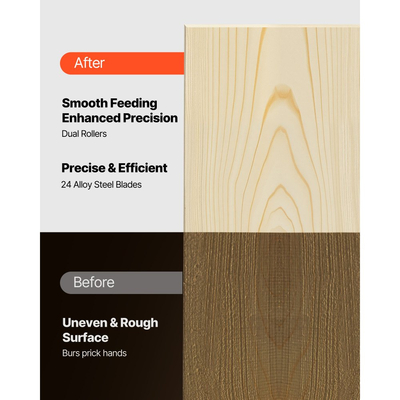 Πλάνη πάχους VEVOR, πάγκος εργασίας πλάτους 330 mm, ηλεκτρική πλάνη πάγκου ξυλουργικής, κεφαλή κοπής σπειροειδούς τύπου με 24 ένθετα, ισχυρός κινητήρας 2000W 23500 σ.α.λ., μίας ταχύτητας, για σκληρό και μαλακό ξύλο