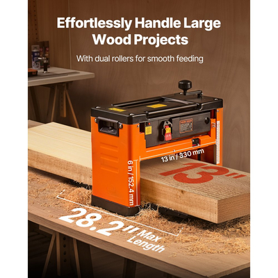 Πλάνη πάχους VEVOR, πάγκος εργασίας πλάτους 330 mm, ηλεκτρική πλάνη πάγκου ξυλουργικής, κεφαλή κοπής σπειροειδούς τύπου με 24 ένθετα, ισχυρός κινητήρας 2000W 23500 σ.α.λ., μίας ταχύτητας, για σκληρό και μαλακό ξύλο