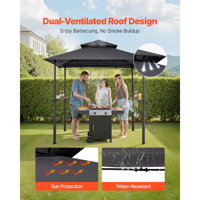 Κιόσκι VEVOR Grill, Ενισχυμένο Κιόσκι Εξωτερικού Χώρου BBQ 2,43 x 1,5 μ. με Διπλής Επίπεδης Στέγη, Στέγαστρο Ψησταριάς από Ατσάλι με Ηλεκτροστατική Βαφή με 2 Πλαϊνά Ράφια & 8 Γάντζους, Στέγαστρο Ψησταριάς για Αυλή και Κήπο