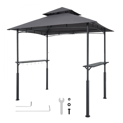 Κιόσκι VEVOR Grill, Ενισχυμένο Κιόσκι Εξωτερικού Χώρου BBQ 2,43 x 1,5 μ. με Διπλής Επίπεδης Στέγη, Στέγαστρο Ψησταριάς από Ατσάλι με Ηλεκτροστατική Βαφή με 2 Πλαϊνά Ράφια & 8 Γάντζους, Στέγαστρο Ψησταριάς για Αυλή και Κήπο