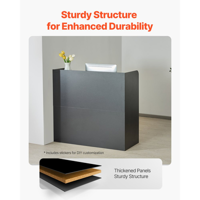 Γραφείο Υποδοχής VEVOR, Ορθογώνιο Τραπέζι Μπροστά 47,24 x 18,9 x 39,37 ίντσες, Πάγκος Υποδοχής Γραφείου με Συρτάρι που Κλειδώνει και Ντουλάπι Αποθήκευσης, για Ταμείο, Χολ, Σαλόνι Ομορφιάς και Γραφείο, Μαύρο