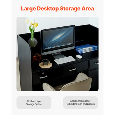 Γραφείο Υποδοχής VEVOR, Ορθογώνιο Τραπέζι Μπροστά 47,24 x 18,9 x 39,37 ίντσες, Πάγκος Υποδοχής Γραφείου με Συρτάρι που Κλειδώνει και Ντουλάπι Αποθήκευσης, για Ταμείο, Χολ, Σαλόνι Ομορφιάς και Γραφείο, Μαύρο