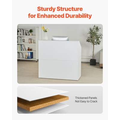 Γραφείο Υποδοχής VEVOR, Ορθογώνιο Τραπέζι Μπροστά 46,46 x 19,69 x 43,90 ίντσες, Γραφείο Υποδοχής, Πάγκος Λιανικής και Πάγκος Μπροστά Υποδοχής, για Ταμείο, Υποδοχή, Σαλόνι Ομορφιάς και Γραφείο, Λευκό