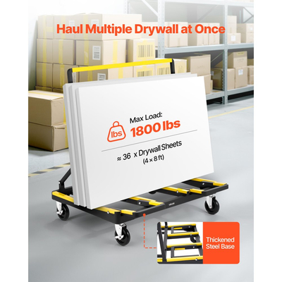 Τροχήλατο καρότσι γυψοσανίδας VEVOR, χωρητικότητα φορτίου 816 kg, τροχήλατο καρότσι από ατσάλι με 4 περιστρεφόμενους τροχούς και επεκτάσιμη πλατφόρμα, πτυσσόμενο καρότσι φορτηγού με ιμάντα πρόσδεσης για χειρισμό κόντρα πλακέ, γυψοσανίδας, γυαλιού