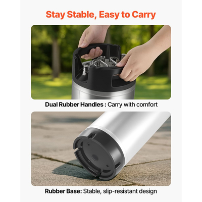 VEVOR Corny Keg, Βαρέλι 5 Γαλονιών με Κλείδωμα Μπάλας, Βαρέλια Ψυχρής Εκχύλισης SUS304 με Διπλές Λαβές από Λάστιχο & Βαθύ Λάστιχο Πάτο, Εξοπλισμός Ζυθοποίησης για Πάρτι Ζυθοποίησης στο Σπίτι, 2 τεμάχια