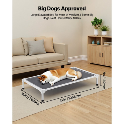 VEVOR Υπερυψωμένο Κρεβάτι Σκύλου για Μεγάλα Σκυλιά, Φορητή Υπερυψωμένη Κούνια Σκύλου με Αλουμινένιο Μεταλλικό Σκελετό και Αναπνεύσιμο Δίχτυ Textilene, Εσωτερική & Εξωτερική Ψύξη Υπερυψωμένη Κούνια Αιώρας για Κατοικίδια, L, Γκρι
