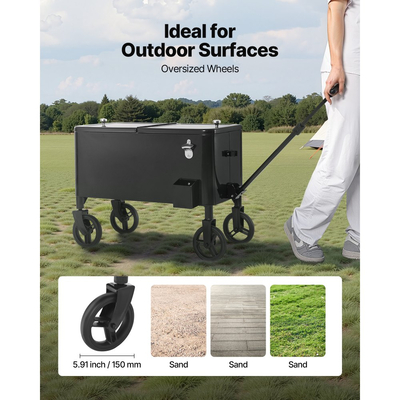 VEVOR 75,71 L τροχήλατο καρότσι πάγου με ρόδες, με τηλεσκοπική λαβή 2 σταδίων και 2 περιστρεφόμενους τροχούς, φορητό τραπέζι, παραλία, βεράντα, πάρτι, μπαρ, κρύο ποτό, καρότσι εξωτερικού χώρου με ρόδες, μαύρο
