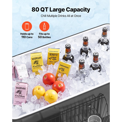 VEVOR 75,71 L κυλιόμενο παγοθήκη, χωράει έως 50 μπουκάλια / 110 κουτάκια, φορητό καρότσι ψυγείου ποτών για πάρτι σε εξωτερικό χώρο με κάτω ράφι, δεξαμενή ποτών με πλευρικό καλάθι και ανοιχτήρι μπουκαλιών, μαύρο