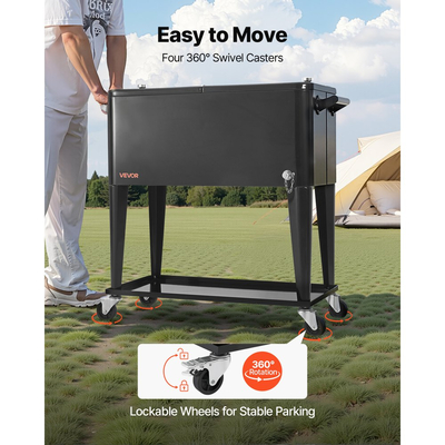 VEVOR 75,71 L κυλιόμενο παγοθήκη, χωράει έως 50 μπουκάλια / 110 κουτάκια, φορητό καρότσι ψυγείου ποτών για πάρτι σε εξωτερικό χώρο με κάτω ράφι, δεξαμενή ποτών με πλευρικό καλάθι και ανοιχτήρι μπουκαλιών, μαύρο