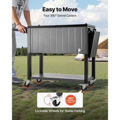 VEVOR 75,7L κυλιόμενο παγοθήκη, χωρητικότητας έως 50 μπουκαλιών / 110 κουτιών, φορητό καρότσι ψυγείου ποτών για πάρτι σε εξωτερικό χώρο με κάτω ράφι και πτυσσόμενα πλαϊνά ράφια, δεξαμενή ποτών με περιστρεφόμενους τροχούς και ανοιχτήρι μπουκαλιών