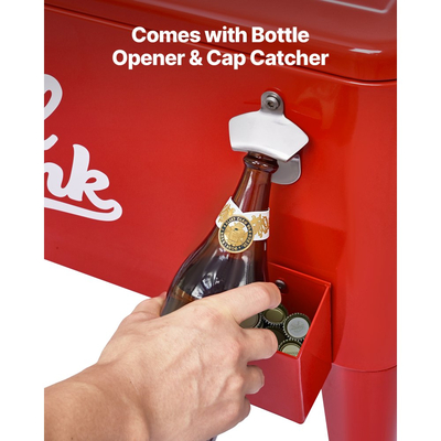 VEVOR 75,71 L κυλιόμενο παγοθήκη, χωράει έως 50 μπουκάλια / 110 κουτάκια, φορητό καρότσι ψυγείου ποτών για πάρτι σε εξωτερικό χώρο με 4 περιστρεφόμενους τροχούς (2 με φρένα), καρότσι ψυγείου ποτών με ανοιχτήρι μπουκαλιών, κόκκινο