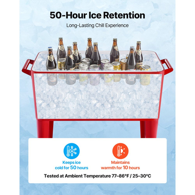 VEVOR 75,71 L κυλιόμενο παγοθήκη, χωράει έως 50 μπουκάλια / 110 κουτάκια, φορητό καρότσι ψυγείου ποτών για πάρτι σε εξωτερικό χώρο με 4 περιστρεφόμενους τροχούς (2 με φρένα), καρότσι ψυγείου ποτών με ανοιχτήρι μπουκαλιών, κόκκινο