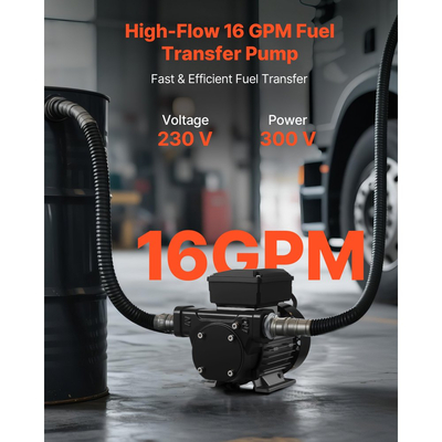 Αντλία Μεταφοράς Λαδιού VEVOR 230V, 16 GPM 60 L/min, Ηλεκτρική Αντλία Μεταφοράς Καυσίμου AC για Ντίζελ Κηροζίνη Βιοντίζελ, Μέγιστη Ανύψωση Αναρρόφησης 8 ft/2,4 m, Μέγιστη Ανύψωση 45 ft/13,7 m, για Οχήματα, Εργοτάξια, Αγροκτήματα