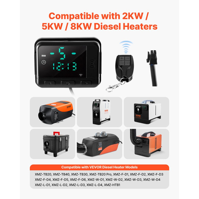 Ελεγκτής θερμαντήρα αέρα ντίζελ VEVOR, Διακόπτης θερμοστάτη ελεγκτή θερμαντήρα αέρα ντίζελ γενικής χρήσης DC5V, Ελεγκτές θερμαντήρων στάθμευσης με οθόνη LCD και τηλεχειριστήριο, Κατάλληλο για θερμαντήρες ντίζελ 2KW/5KW/8KW