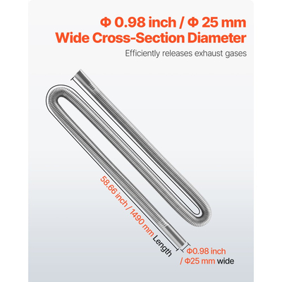 Σωλήνας εξάτμισης VEVOR, Σωλήνας εξάτμισης από ανοξείδωτο χάλυβα 1490 mm, Εύκαμπτος σωλήνας εξάτμισης θερμαντήρα ντίζελ με 2 σφιγκτήρες, Κιτ σωλήνων εξάτμισης Αξεσουάρ θερμαντήρα ντίζελ για θερμαντήρες ντίζελ 2KW 5KW 8KW