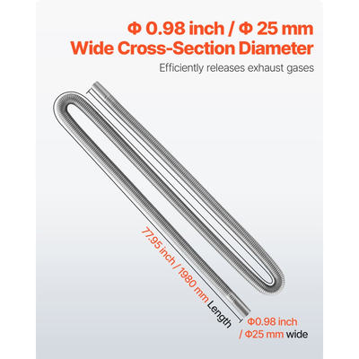 Σωλήνας εξάτμισης VEVOR, Σωλήνας εξάτμισης από ανοξείδωτο χάλυβα 1980 mm, Εύκαμπτος σωλήνας εξάτμισης θερμαντήρα ντίζελ με 2 σφιγκτήρες σωλήνων, Κιτ σωλήνων εξάτμισης Αξεσουάρ θερμαντήρα ντίζελ για θερμαντήρες ντίζελ 2KW 5KW 8KW