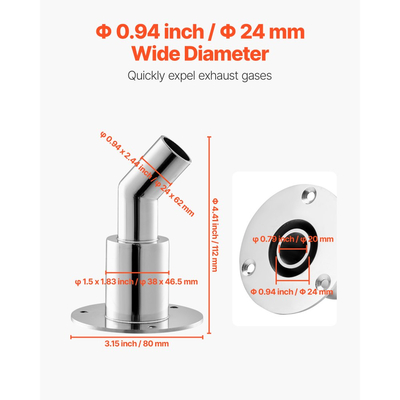Εξάρτημα Εξάτμισης VEVOR Thru Hull, Εξάρτημα Εξάτμισης Θερμαντήρα Diesel 24mm, Αντικατάσταση Υποδοχής Σωλήνα Εξάτμισης με Αγκώνα Κύτους με Βίδα, Παξιμάδια & Φλάντζα για Θερμαντήρες Diesel 2KW 5KW 8KW, Ανοξείδωτο Ατσάλι 316