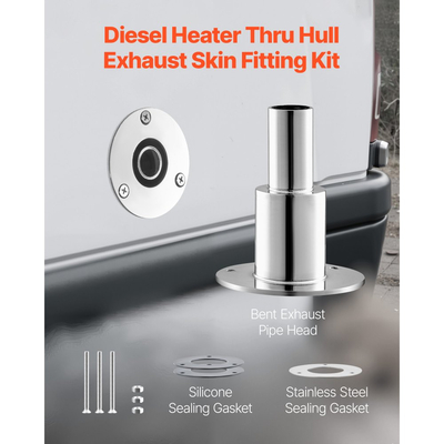Εξάρτημα εξάτμισης VEVOR Thru Hull, Εξάρτημα εξάτμισης θερμαντήρα ντίζελ 24mm, Κιτ ίσιων καλυμμάτων εξάτμισης Thru Hull με βίδες, παξιμάδια και φλάντζα για θερμαντήρες ντίζελ 2KW 5KW 8KW, Ανοξείδωτο ατσάλι 316