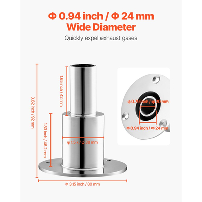 Εξάρτημα εξάτμισης VEVOR Thru Hull, Εξάρτημα εξάτμισης θερμαντήρα ντίζελ 24mm, Κιτ ίσιων καλυμμάτων εξάτμισης Thru Hull με βίδες, παξιμάδια και φλάντζα για θερμαντήρες ντίζελ 2KW 5KW 8KW, Ανοξείδωτο ατσάλι 316