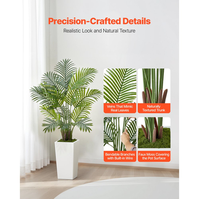 Τεχνητός Φοίνικας Areca VEVOR 1219 mm, 2 συσκευασίες τροπικών φυτών ψεύτικου φοίνικα με ψηλή λευκή γλάστρα, τεχνητό μεταξωτό φυτό δαπέδου σε γλάστρα, μεγάλο δέντρο για διακόσμηση σπιτιού, γραφείου, σαλονιού, εσωτερικής και εξωτερικής χρήσης