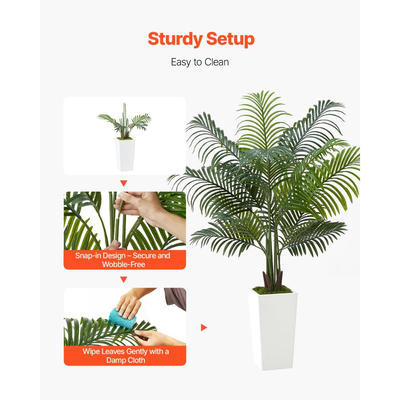 Τεχνητός φοίνικας Areca VEVOR 1524 mm, Τροπικά φυτά ψεύτικου φοίνικα με ψηλή λευκή γλάστρα, Φυτό μεταξιού δαπέδου σε γλάστρα, Μεγάλα δέντρα για διακόσμηση σπιτιού, γραφείου, σαλονιού, ζέσταμα σπιτιού, εσωτερικού χώρου, εξωτερικού χώρου