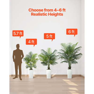 Τεχνητός φοίνικας Areca VEVOR 1524 mm, Τροπικά φυτά ψεύτικου φοίνικα με ψηλή λευκή γλάστρα, Φυτό μεταξιού δαπέδου σε γλάστρα, Μεγάλα δέντρα για διακόσμηση σπιτιού, γραφείου, σαλονιού, ζέσταμα σπιτιού, εσωτερικού χώρου, εξωτερικού χώρου