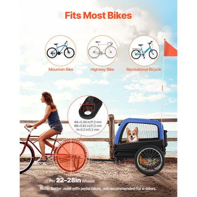 Τρέιλερ ποδηλάτου για σκύλους VEVOR, Υποστηρίζει έως 30 κιλά, Μεταφορά ποδηλάτων για μικρά και μεσαία σκυλιά, Εύκολο πτυσσόμενο πλαίσιο με τροχό γρήγορης απελευθέρωσης, Ζεύκτης ποδηλάτου γενικής χρήσης, Ανακλαστήρας, Σημαία, Εσωτερικό λουρί