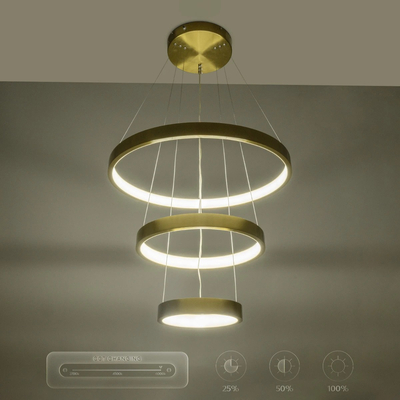 GLOBOSTAR® NEMESIS TRIO 61169 Μοντέρνο Κρεμαστό Φωτιστικό Οροφής LED 100W 12123lm 360° AC 220-240V IP20 Ρυθμιζόμενο Λευκό CCT με Χειριστήριο από 2700K έως 6000K Dimmable - Lumileds SMD Chip - Χρυσό Βούρτσας - Μ60 x Π60 x Υ60cm - 3 Χρόνια Εγγύηση