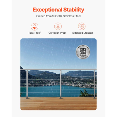 Στύλος κιγκλιδώματος καλωδίων VEVOR, Στύλοι σκάλας επιπέδου καταστρώματος 36x1x2 ιντσών, 1 τεμάχιο στύλου χειρολισθήρα καλωδίων από ανοξείδωτο χάλυβα, Προ-τρυπημένοι στύλοι με βάση στήριξης, Κιτ κιγκλιδώματος σκάλας, Ασημί, 1JZLGZXYS914I4BDB001V0