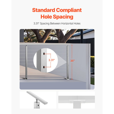 Στύλος κιγκλιδώματος καλωδίων VEVOR, Στύλοι σκάλας επιπέδου καταστρώματος 36x1x2 ιντσών, 1 τεμάχιο στύλου χειρολισθήρα καλωδίων από ανοξείδωτο χάλυβα, Προ-τρυπημένοι στύλοι με βάση στήριξης, Κιτ κιγκλιδώματος σκάλας, Ασημί, 1JZLGZXYS914I4BDB001V0